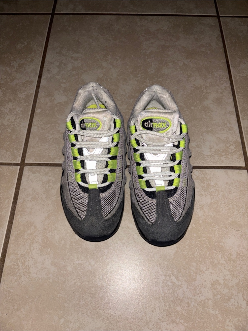Nike Kids Gray Sneakers with Neon Green Accents